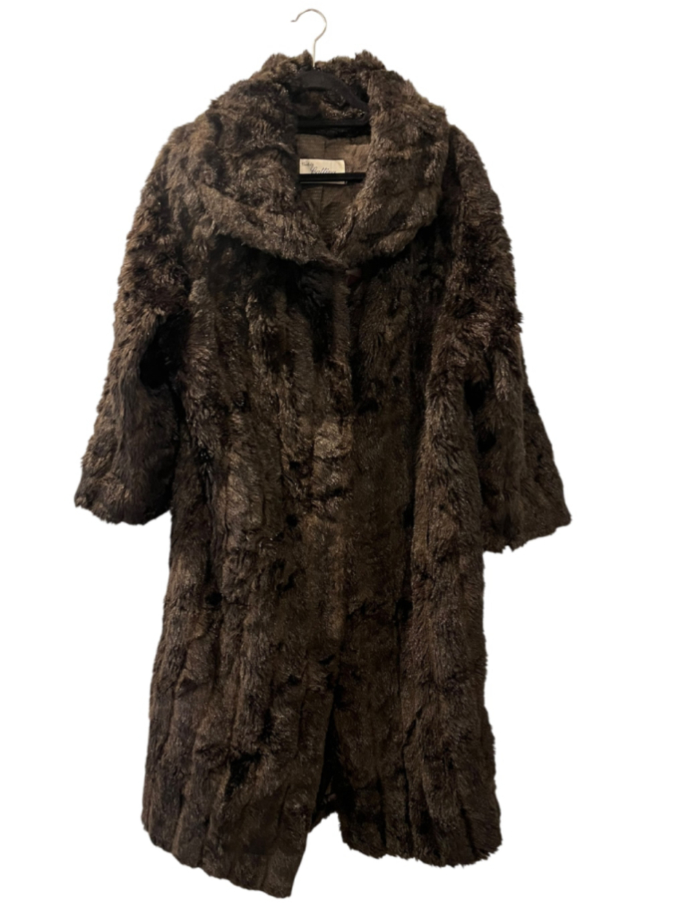 Vintage 60s 70s Coats By Cattiva Faux Fur Full Length Brown Shag Mob Wife XL